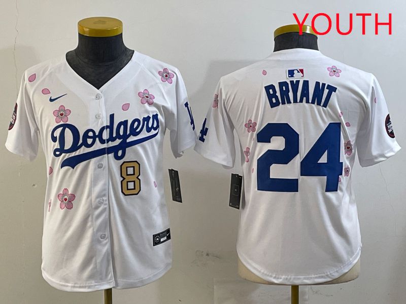 Youth Los Angeles Dodgers #24 Bryant White Sakura Edition 2025 Nike MLB Jersey style 11->youth mlb jersey->Youth Jersey